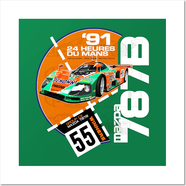 Retro Le Mans 24 Hours T-Shirt - Mazda 787B Group C2 Design Wall Art by funkymonkeytees